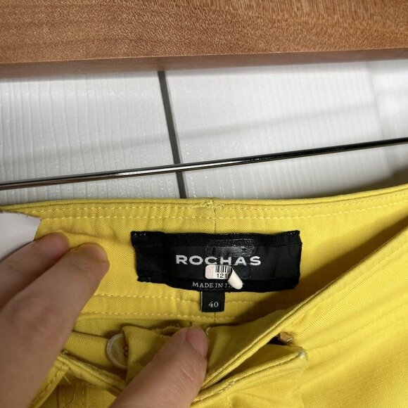 Rochas Orson Yellow Japanese Wool Cuffed Pants Women's Size IT 40 - Picture 7 of 11